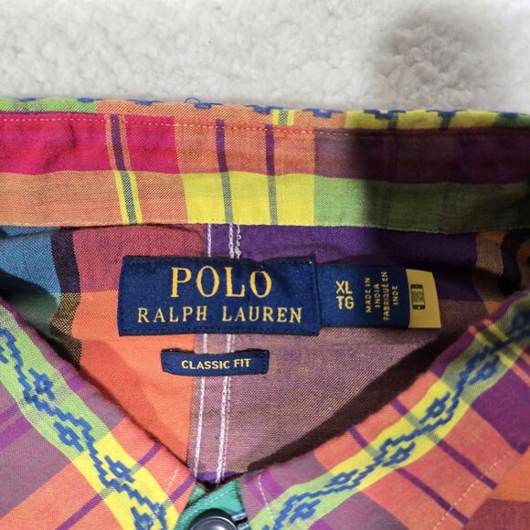 Polo Ralph Lauren Mens XL Fun Shirt Ornament Madras Utility Classic Patchwork - Picture 8 of 12